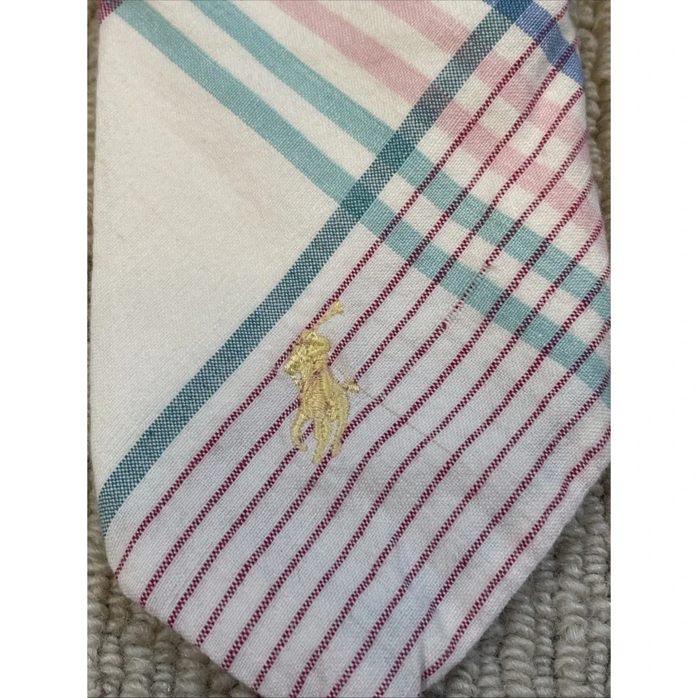 Polo Ralph Lauren Boy's Vtg Tie Multicolor Plaid Pony Logo Cotton Hand Made